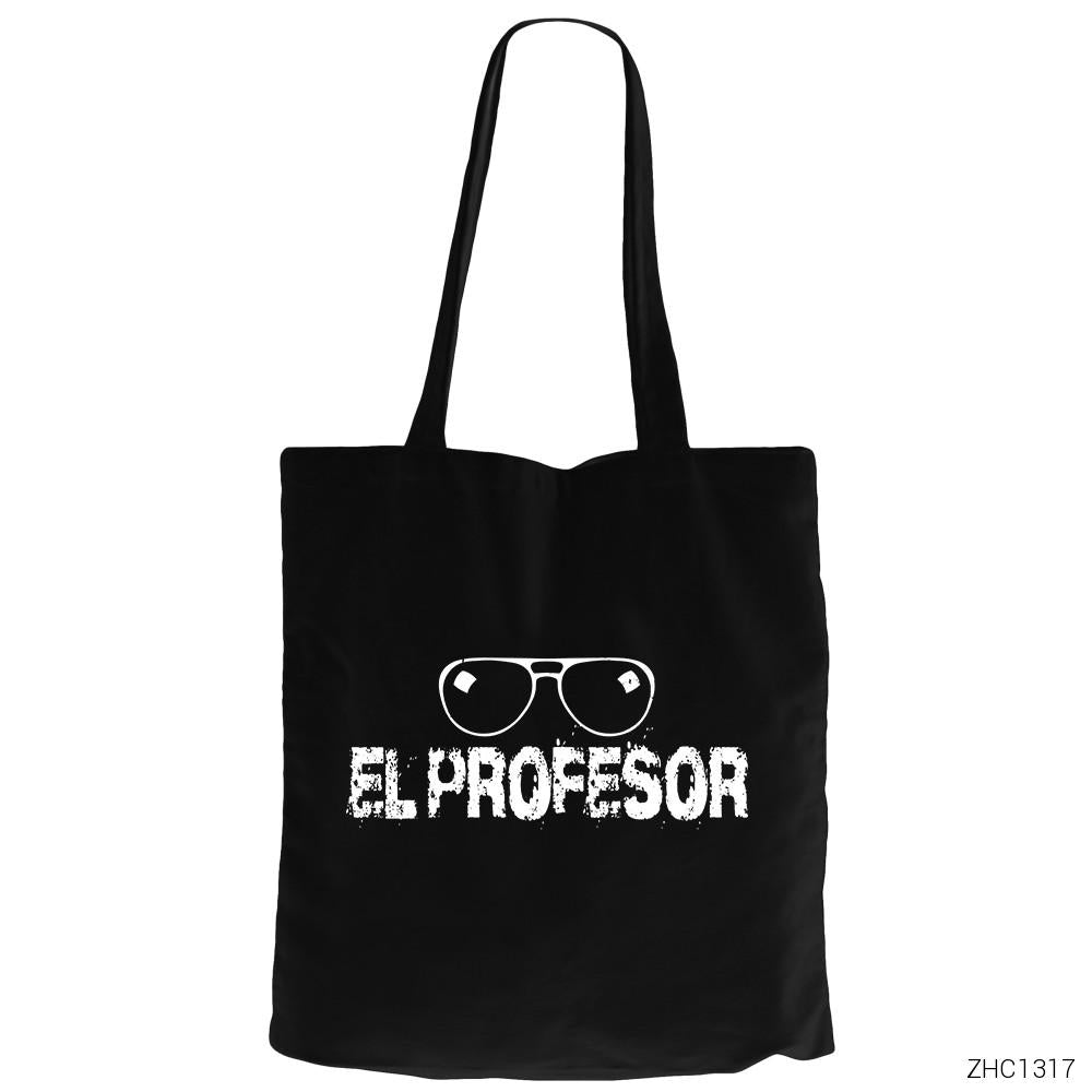 La Casa De Papel El Professor Glasses Siyah Fermuarlı Bez Çanta Gabardin