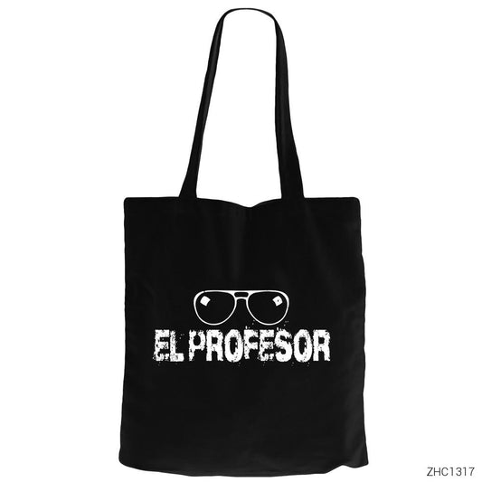 La Casa De Papel El Professor Glasses Siyah Fermuarlı Bez Çanta Gabardin