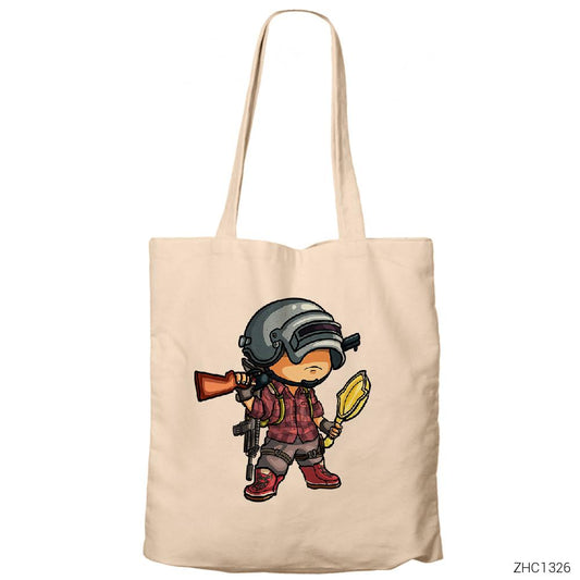 PUBG Cartoon Krem Fermuarlı Bez Çanta Gabardin
