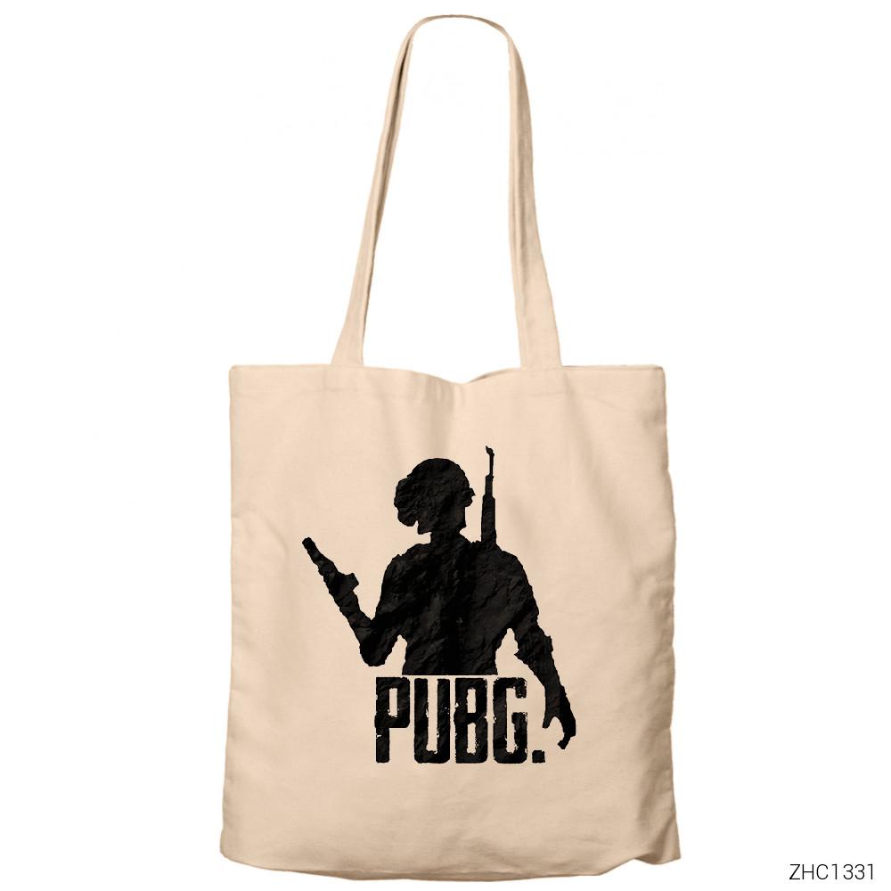 PUBG Silüet Krem Fermuarlı Bez Çanta Gabardin