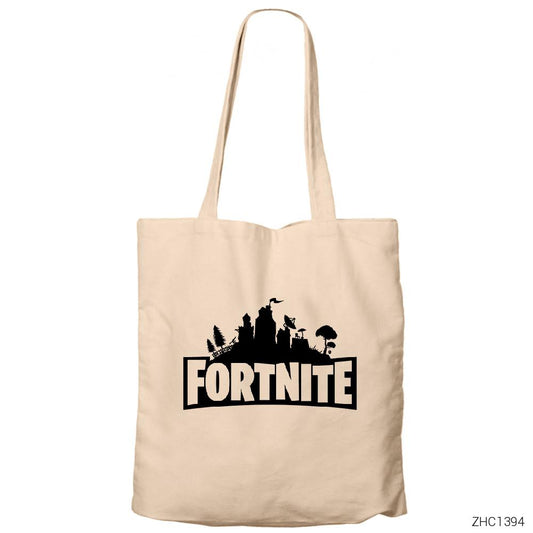 Fortnite Logo 1 Krem Fermuarlı Bez Çanta Gabardin