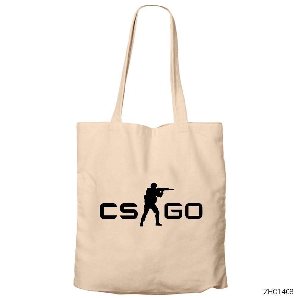 Counter Strike CSGO Logo Krem Fermuarlı Bez Çanta Gabardin