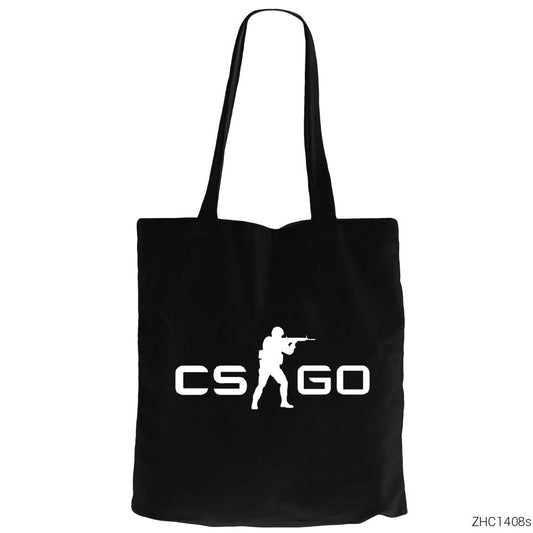 Counter Strike CSGO Logo Siyah Fermuarlı Bez Çanta Gabardin
