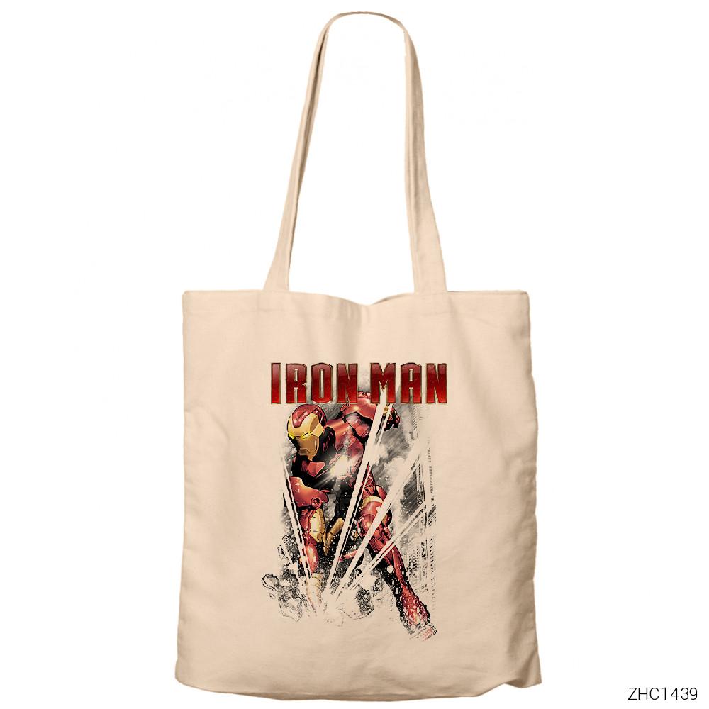 Avengers Infinity War Iron Man Crash Krem Fermuarlı Bez Çanta Gabardin