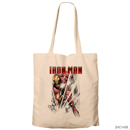 Avengers Infinity War Iron Man Crash Krem Fermuarlı Bez Çanta Gabardin