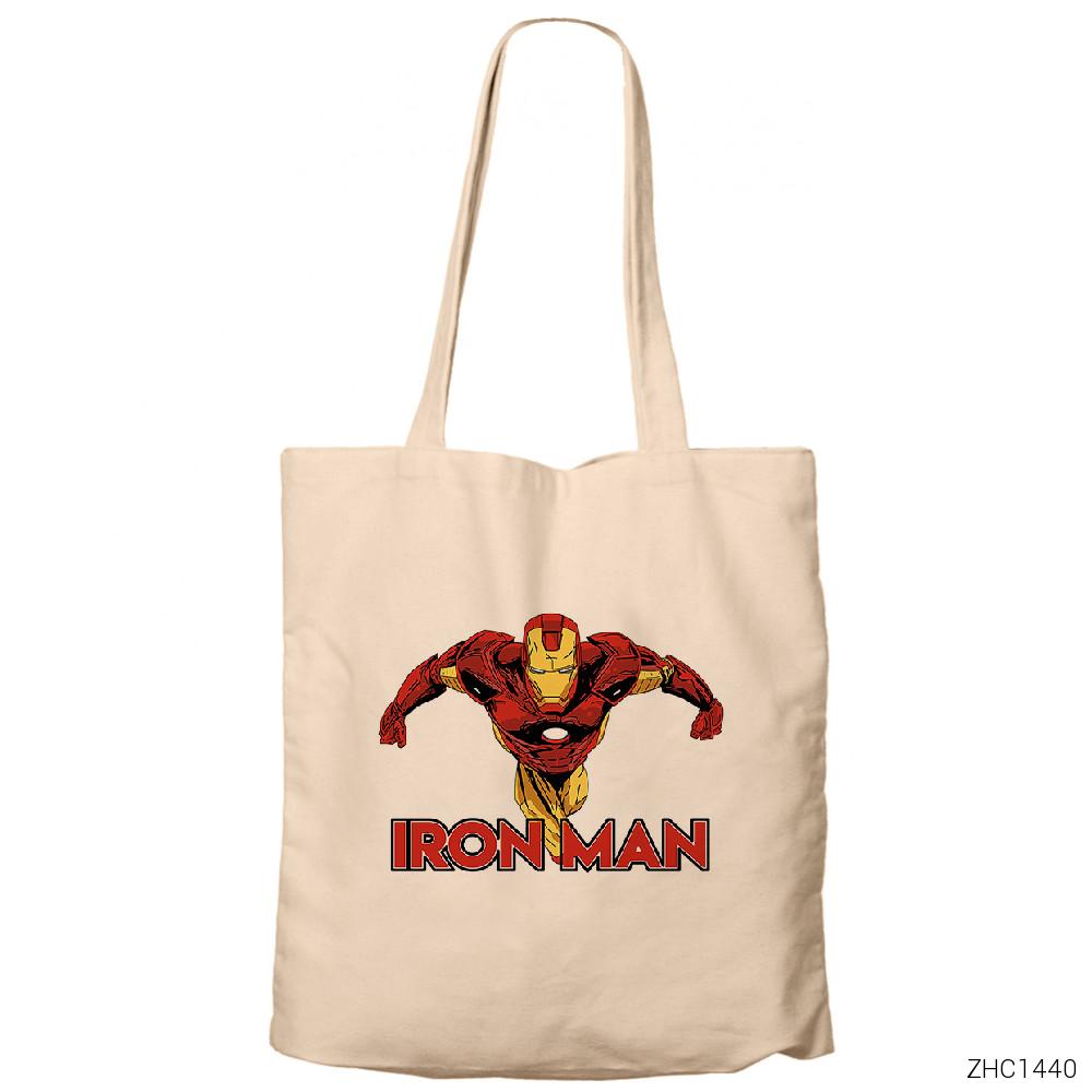 Avengers Infinity War Iron Man Fly Krem Fermuarlı Bez Çanta Gabardin