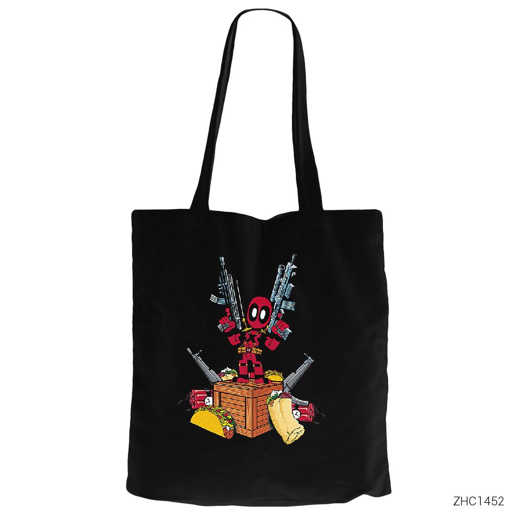 Deadpool Hungry Siyah Fermuarlı Bez Çanta Gabardin