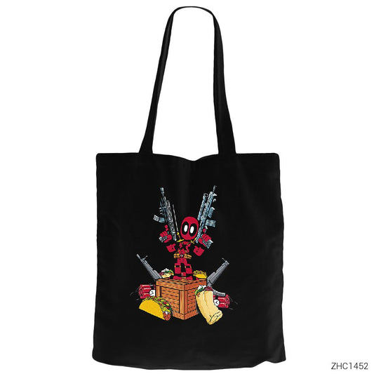 Deadpool Hungry Siyah Fermuarlı Bez Çanta Gabardin