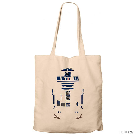 Star Wars R2D2 Siluet Krem Fermuarlı Bez Çanta Gabardin