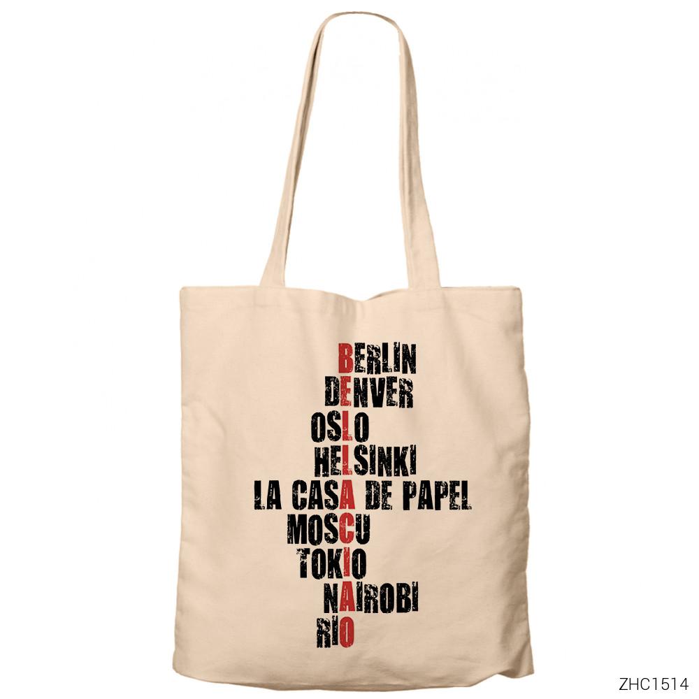 La Casa De Papel Bella Ciao Krem Fermuarlı Bez Çanta Gabardin