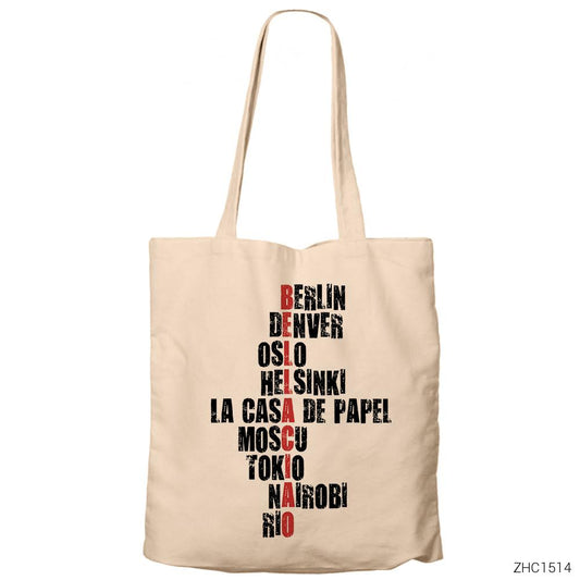 La Casa De Papel Bella Ciao Krem Fermuarlı Bez Çanta Gabardin