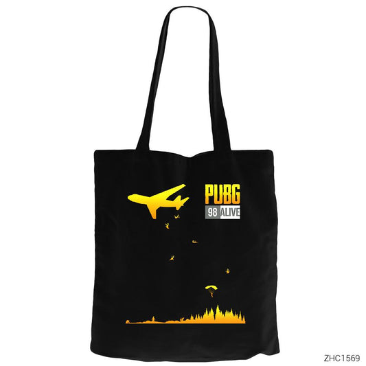 PUBG 98 Alive Siyah Fermuarlı Bez Çanta Gabardin