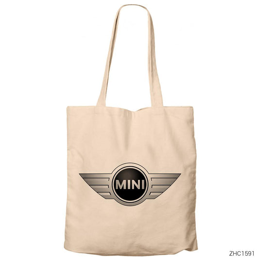 Mini Cooper Logo Krem Fermuarlı Bez Çanta Gabardin