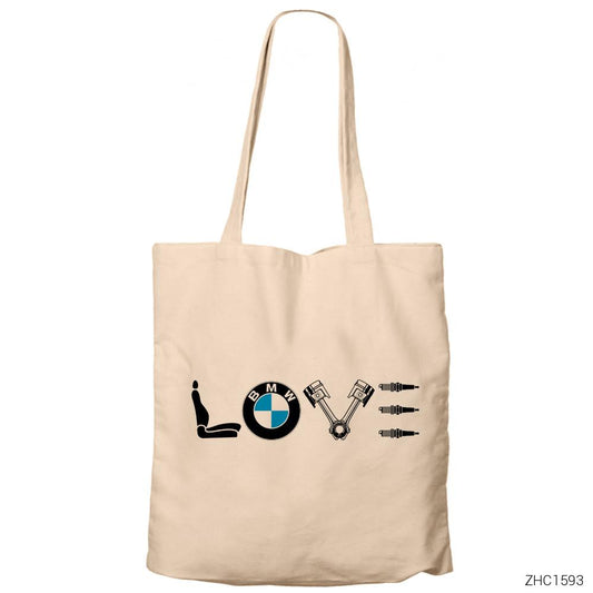 BMW Love Krem Fermuarlı Bez Çanta Gabardin