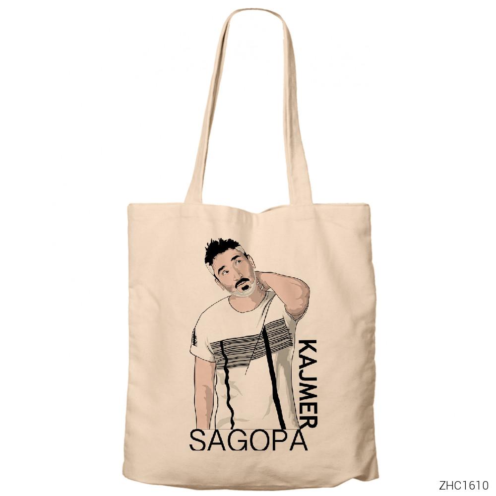 Sagopa Kajmer Cartoon Krem Fermuarlı Bez Çanta Gabardin