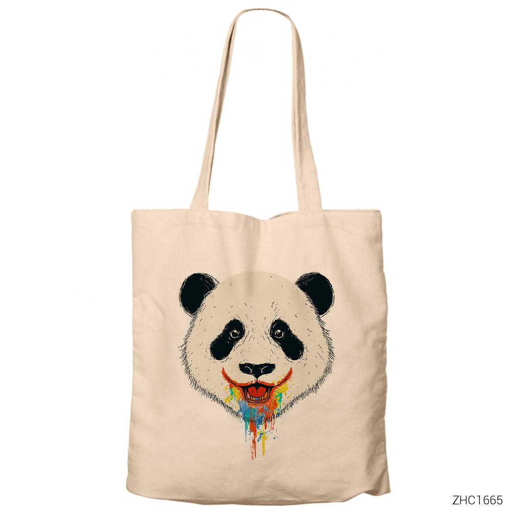 Panda in Colors Krem Kanvas Bez Çanta