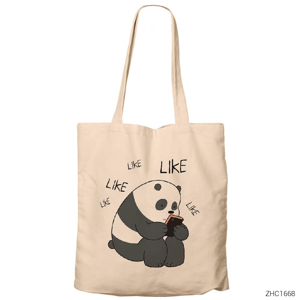 Panda Likes Krem Fermuarlı Bez Çanta Gabardin