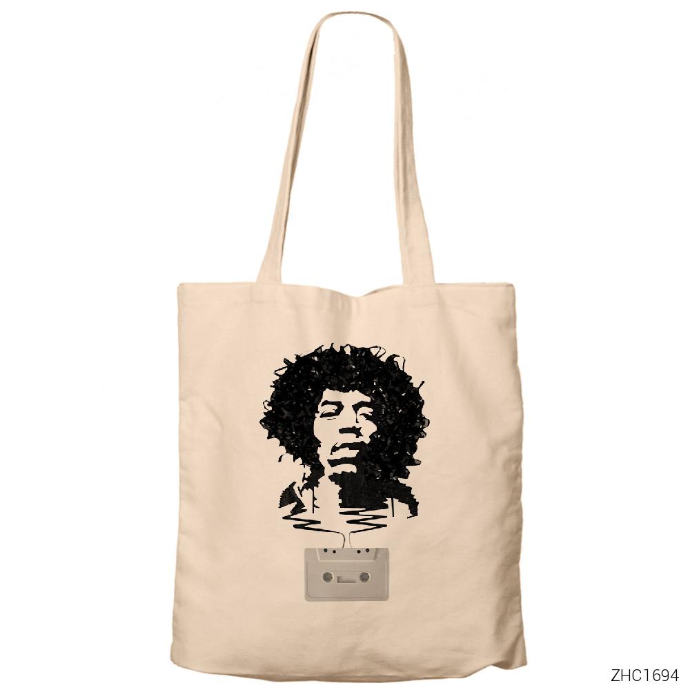 Jimi Hendrix Tape Krem Fermuarlı Bez Çanta Gabardin