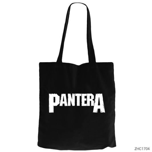 Pantera Logo Siyah Fermuarlı Bez Çanta Gabardin