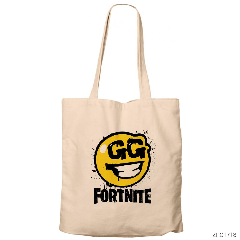 Fortnite GG Krem Fermuarlı Bez Çanta Gabardin