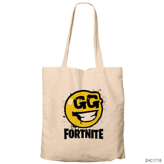 Fortnite GG Krem Fermuarlı Bez Çanta Gabardin