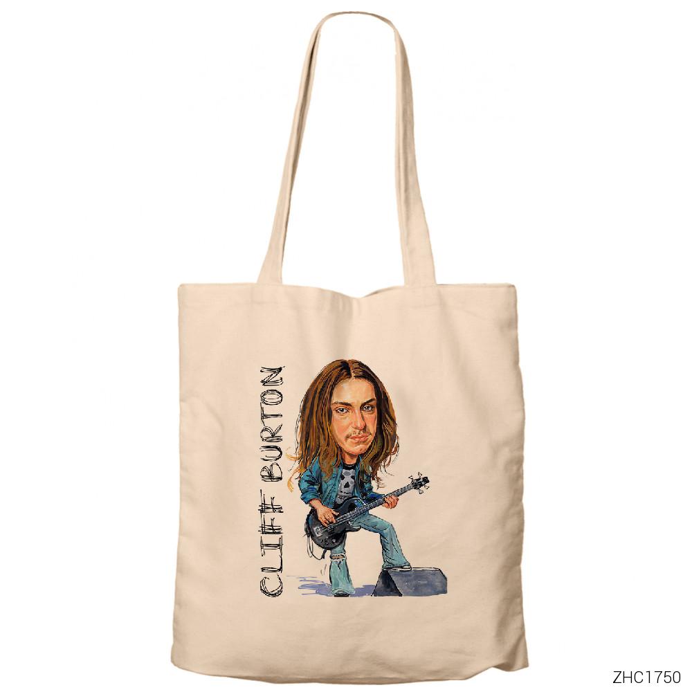 Cliff Burton Cartoon Krem Fermuarlı Bez Çanta Gabardin