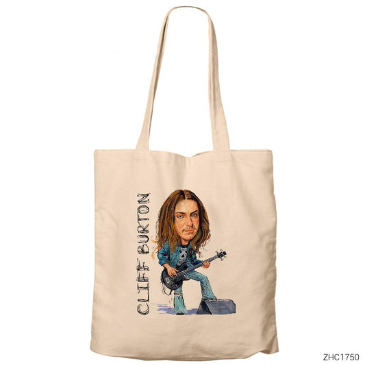 Cliff Burton Cartoon Krem Fermuarlı Bez Çanta Gabardin