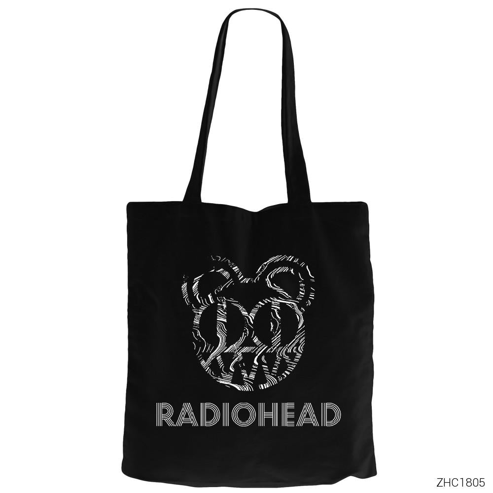 Radiohead Wave Siyah Fermuarlı Bez Çanta Gabardin