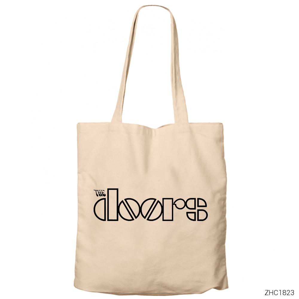 The Doors Outline Krem Fermuarlı Bez Çanta Gabardin