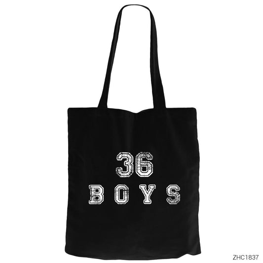 36 Boys Damaged Logo Siyah Fermuarlı Bez Çanta Gabardin