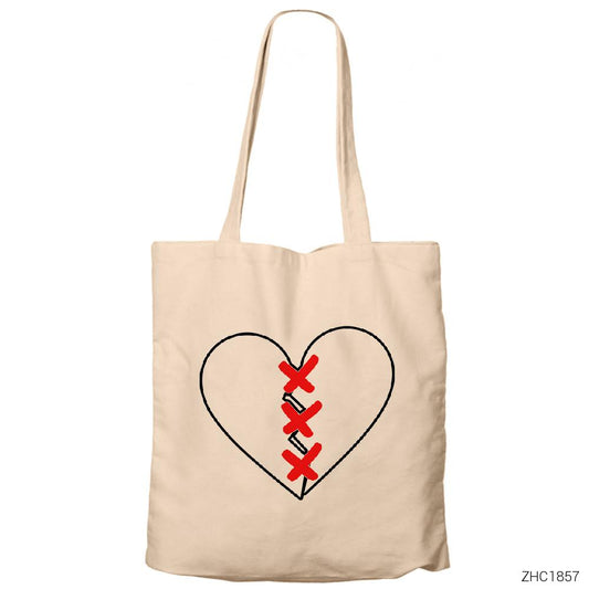 XXX Tentection Broken Hearth Krem Fermuarlı Bez Çanta Gabardin