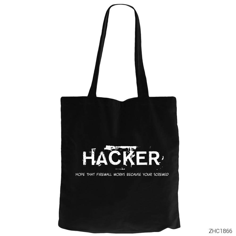 Hacker Firewall Siyah Fermuarlı Bez Çanta Gabardin