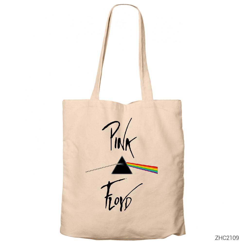 Pink Floyd Dark Side of Moon White Krem Fermuarlı Bez Çanta Gabardin