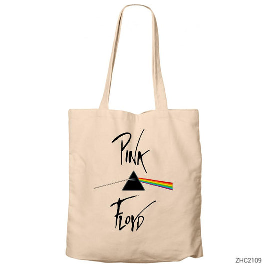 Pink Floyd Dark Side of Moon White Krem Fermuarlı Bez Çanta Gabardin