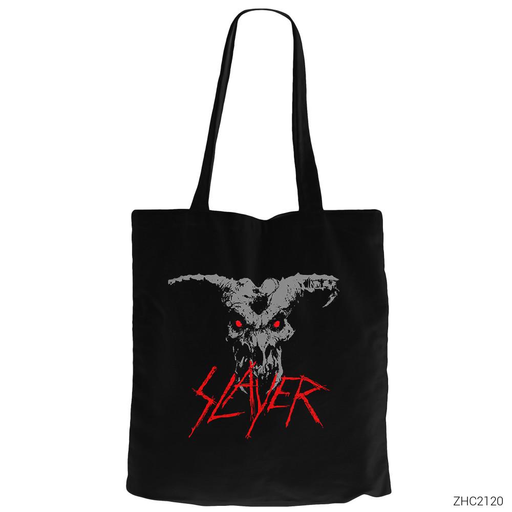 Slayer Demon Siyah Fermuarlı Bez Çanta Gabardin