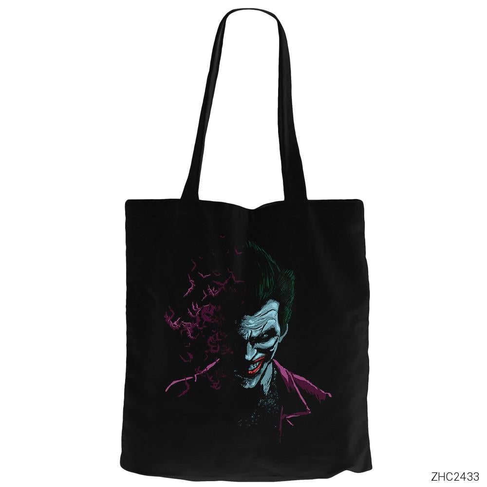 Joker with Bats Siyah Fermuarlı Bez Çanta Gabardin