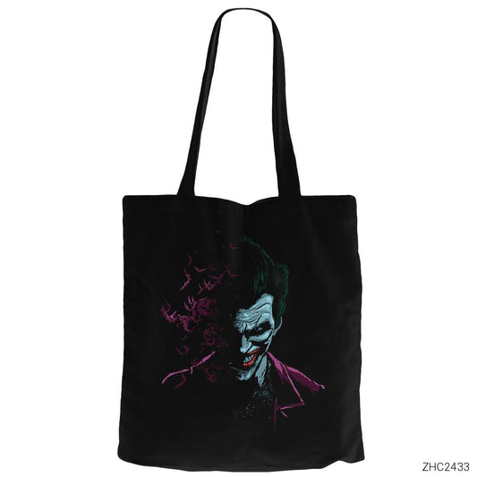 Joker with Bats Siyah Fermuarlı Bez Çanta Gabardin