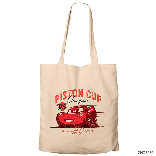 Cars Piston Cup Krem Fermuarlı Bez Çanta Gabardin