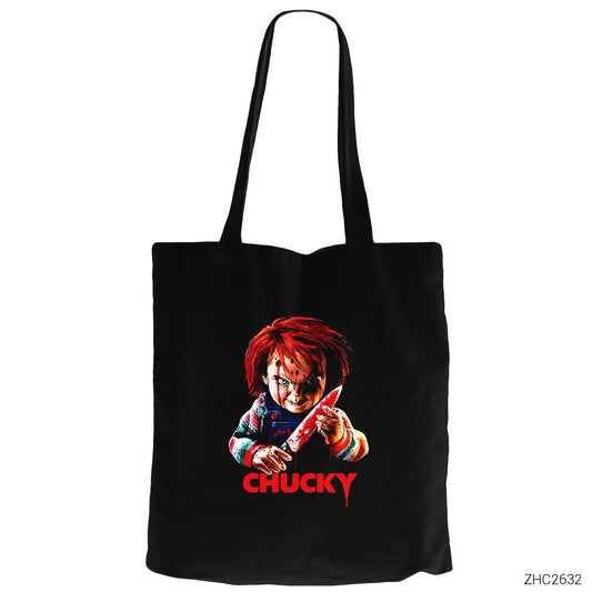 Chucky Murderer Siyah Fermuarlı Bez Çanta Gabardin