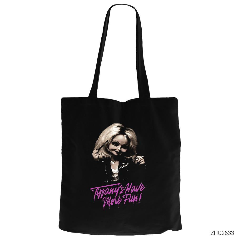 Chucky Tiffany Have More Fun Siyah Fermuarlı Bez Çanta Gabardin