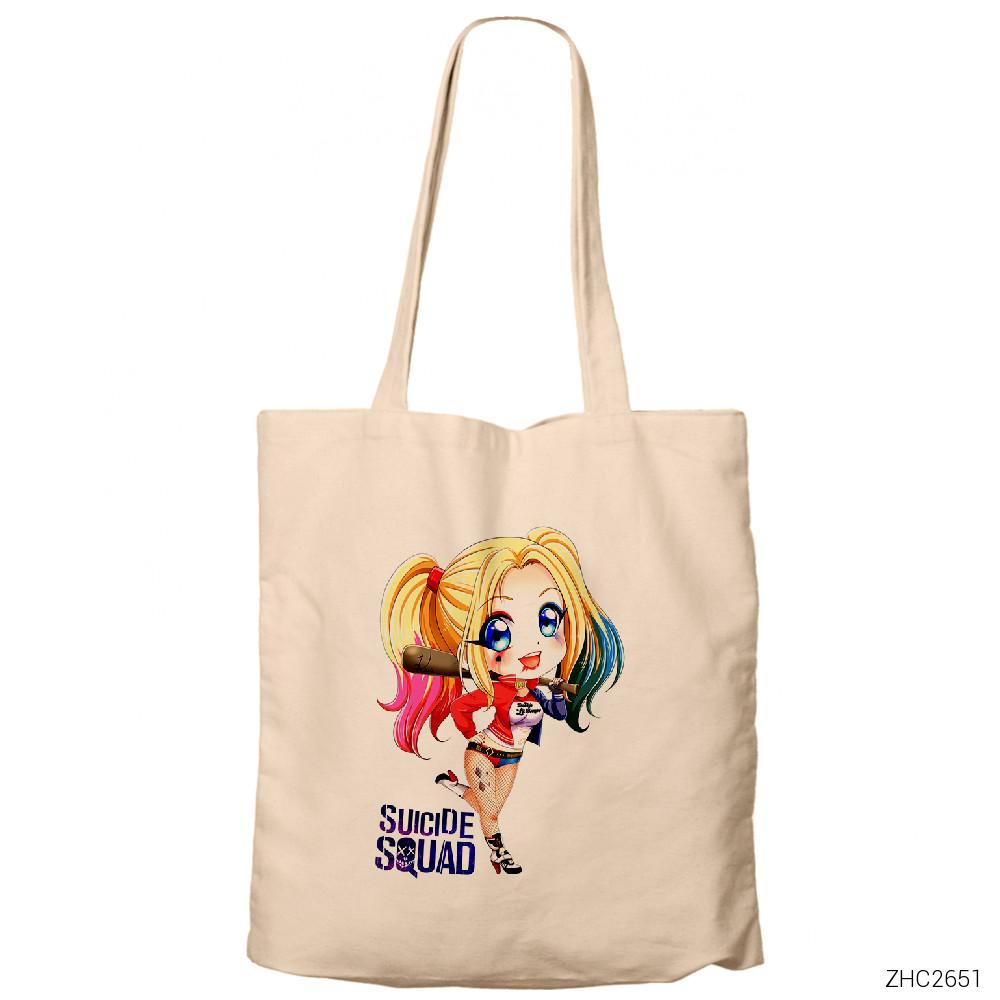 Harley Quuin Cartoon Krem Fermuarlı Bez Çanta Gabardin