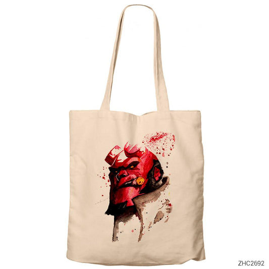 HellBoy Splash Krem Fermuarlı Bez Çanta Gabardin