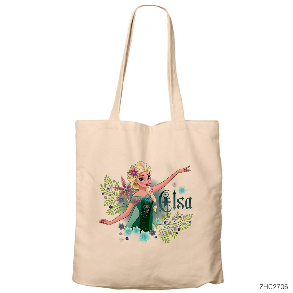 Karlar Ülkesi Elsa Krem Fermuarlı Bez Çanta Gabardin