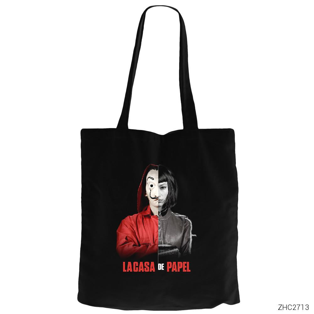 La Casa De Papel Half Tokio Siyah Fermuarlı Bez Çanta Gabardin