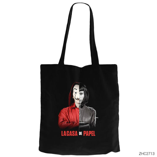 La Casa De Papel Half Tokio Siyah Fermuarlı Bez Çanta Gabardin