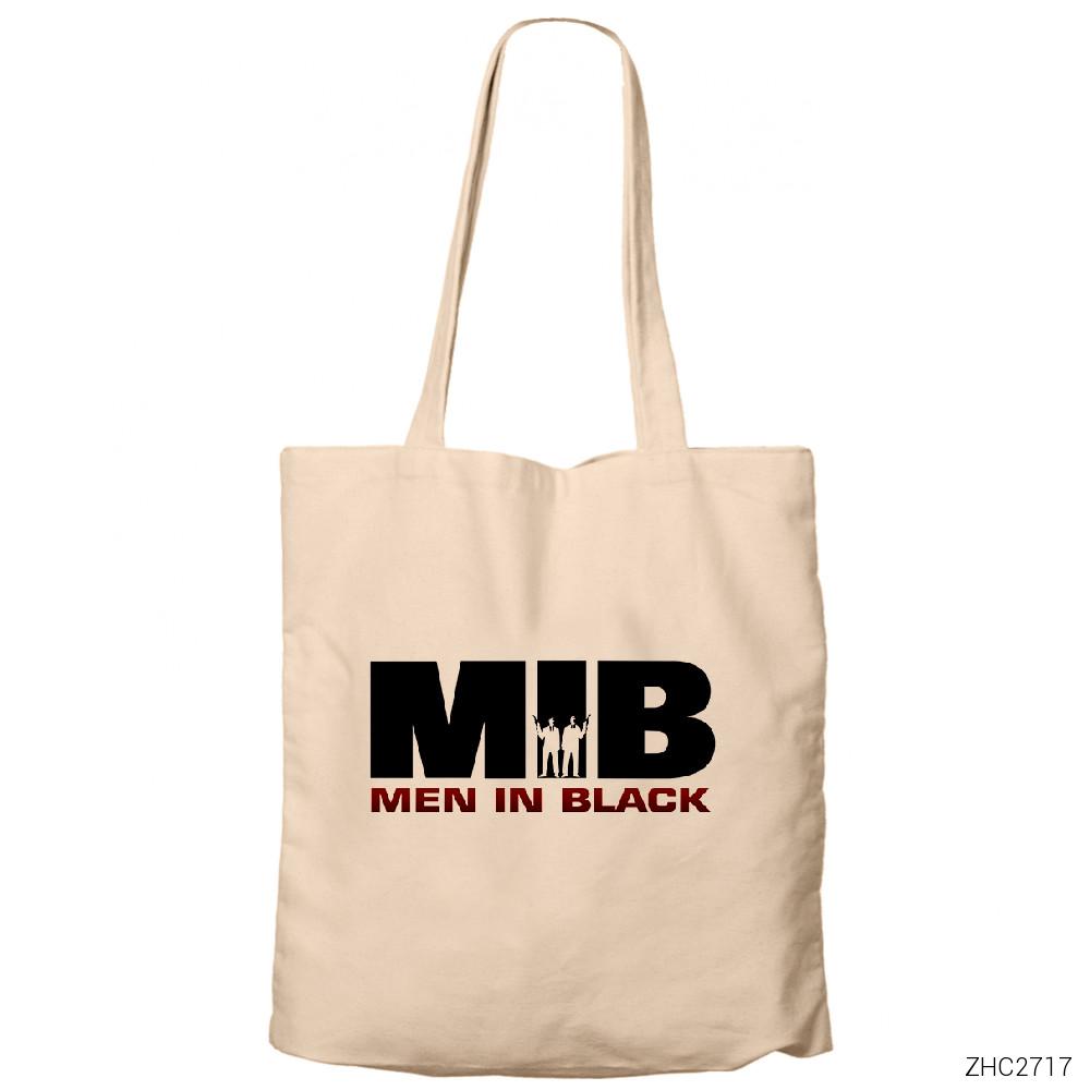 Men in Black Logo - 3 Krem Fermuarlı Bez Çanta Gabardin