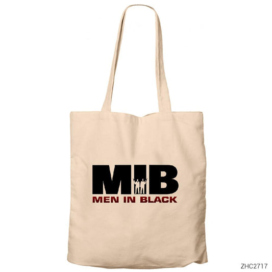 Men in Black Logo - 3 Krem Fermuarlı Bez Çanta Gabardin