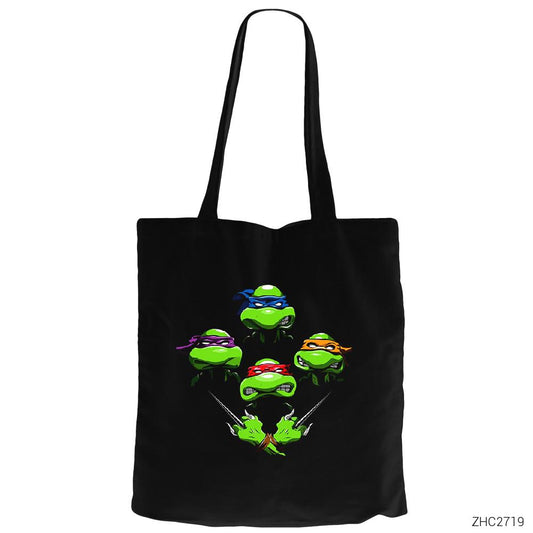 Ninja Turtles Face Siyah Fermuarlı Bez Çanta Gabardin