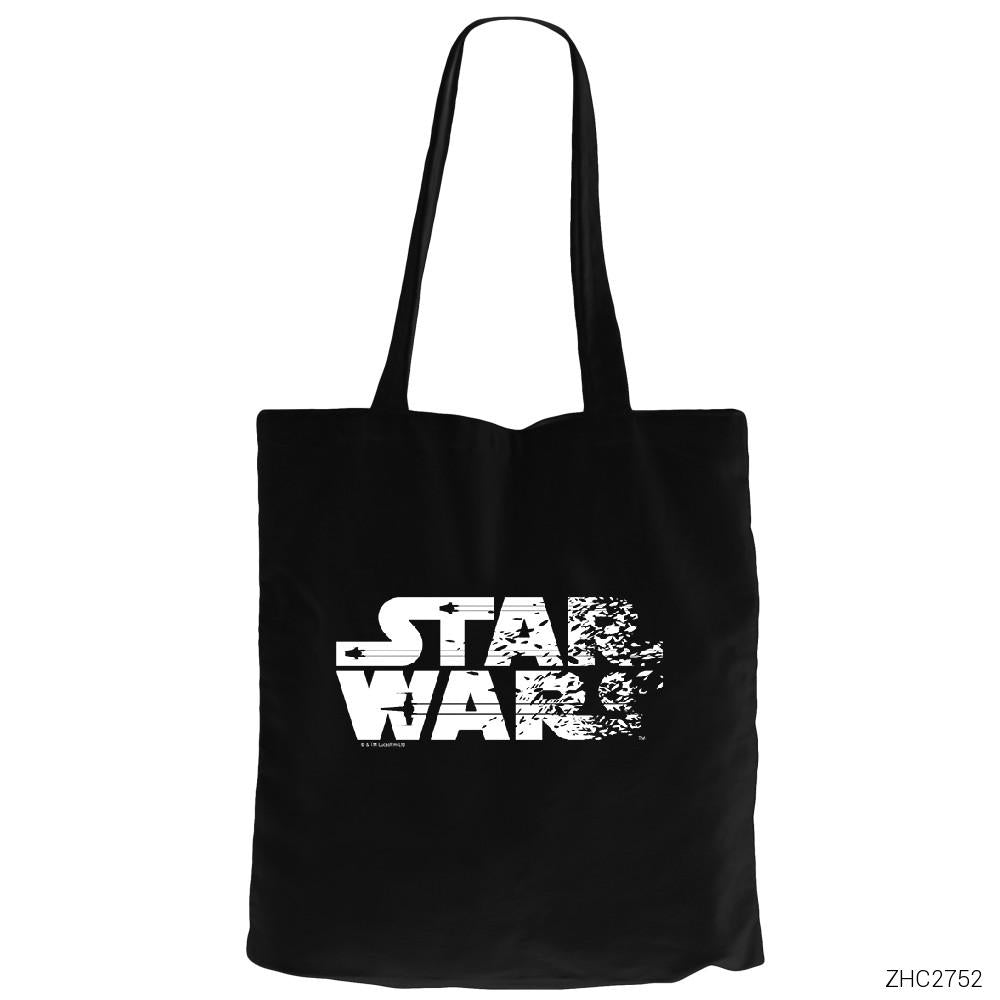Star Wars Logo - 2 Siyah Fermuarlı Bez Çanta Gabardin