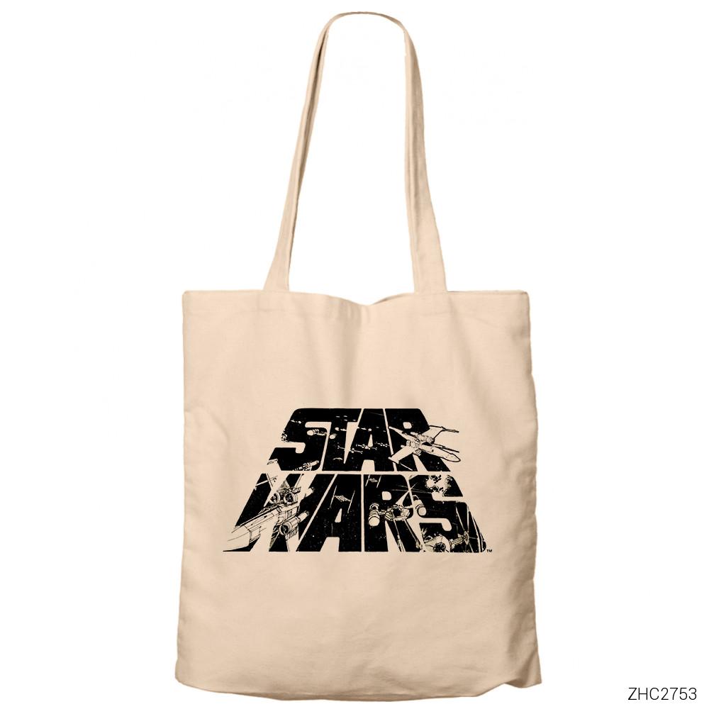 Star Wars Logo - 3 Krem Fermuarlı Bez Çanta Gabardin